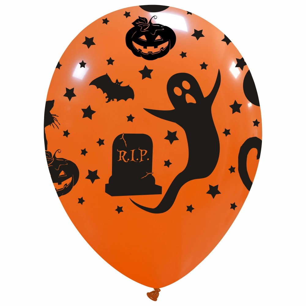 12" Cat & Ghost All Around Cattex Brand Latex Balloons