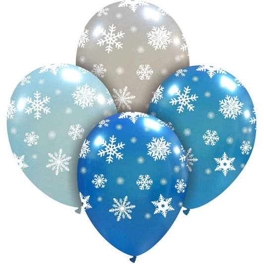 12" Icy Snowflakes All Around (25 Per Bag) Cattex Brand Printed Latex Balloons